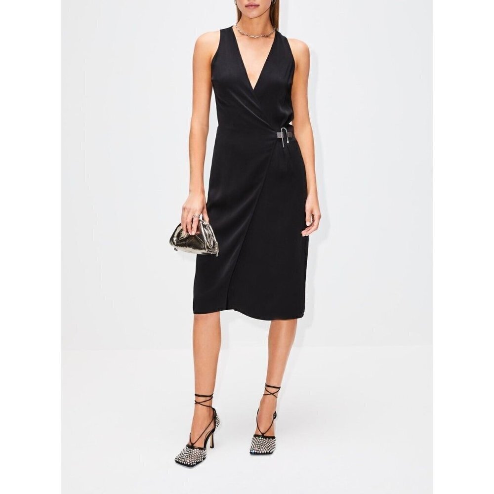 Givenchy Wrap Over U logo Lock Closure Midi Dress in Black 38 4 New Womens Crepe